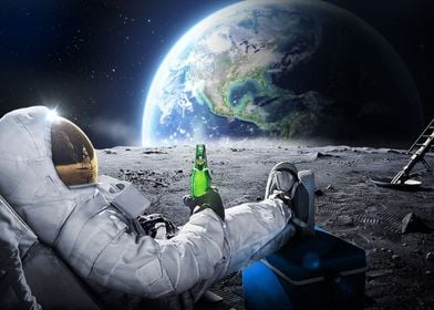 Funny astronaut with beer