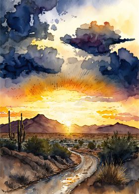 Desert Sunset Watercolor